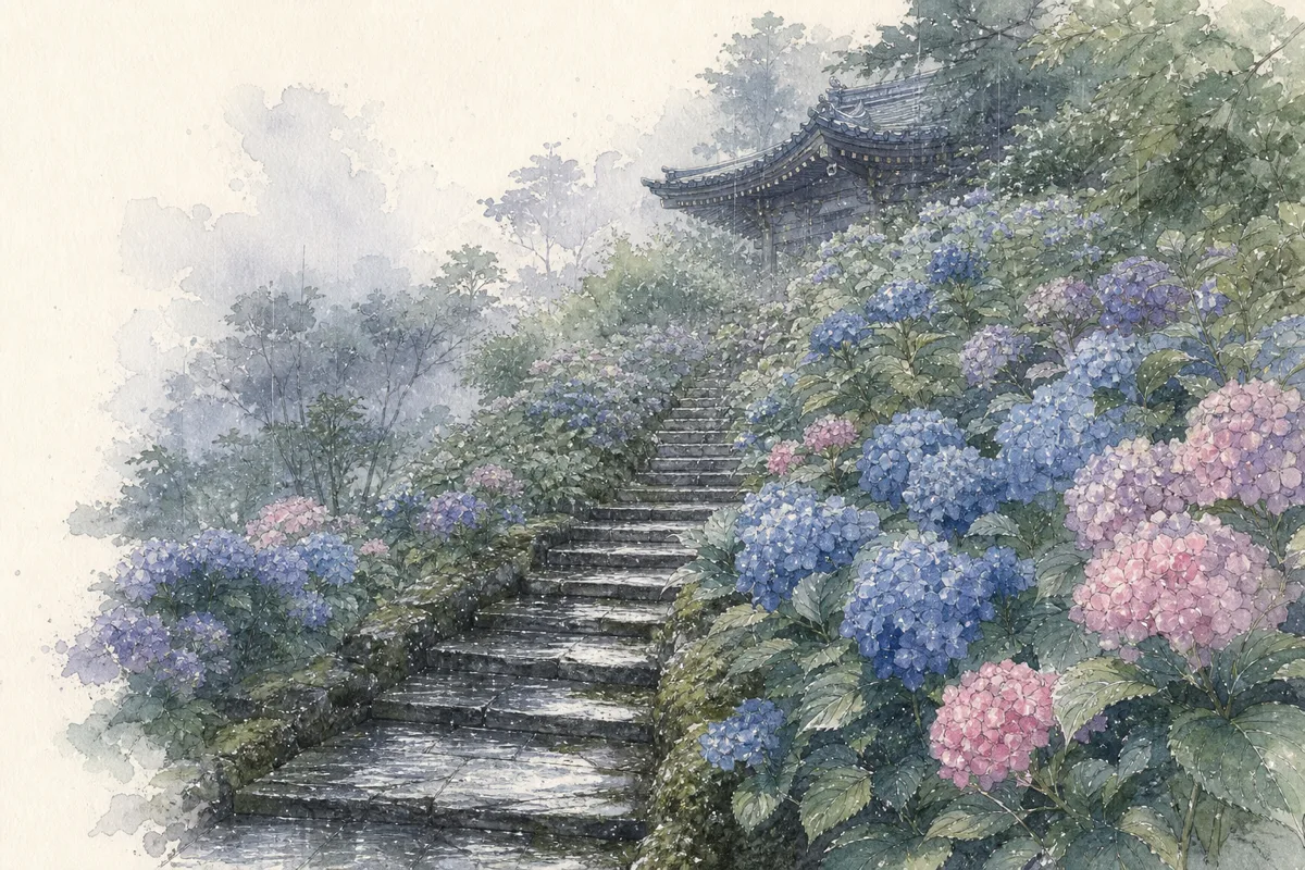 長谷寺繡球花石階・插圖