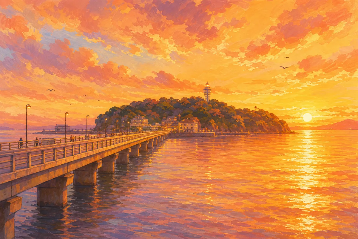 江之島弁天橋夕陽・插圖
