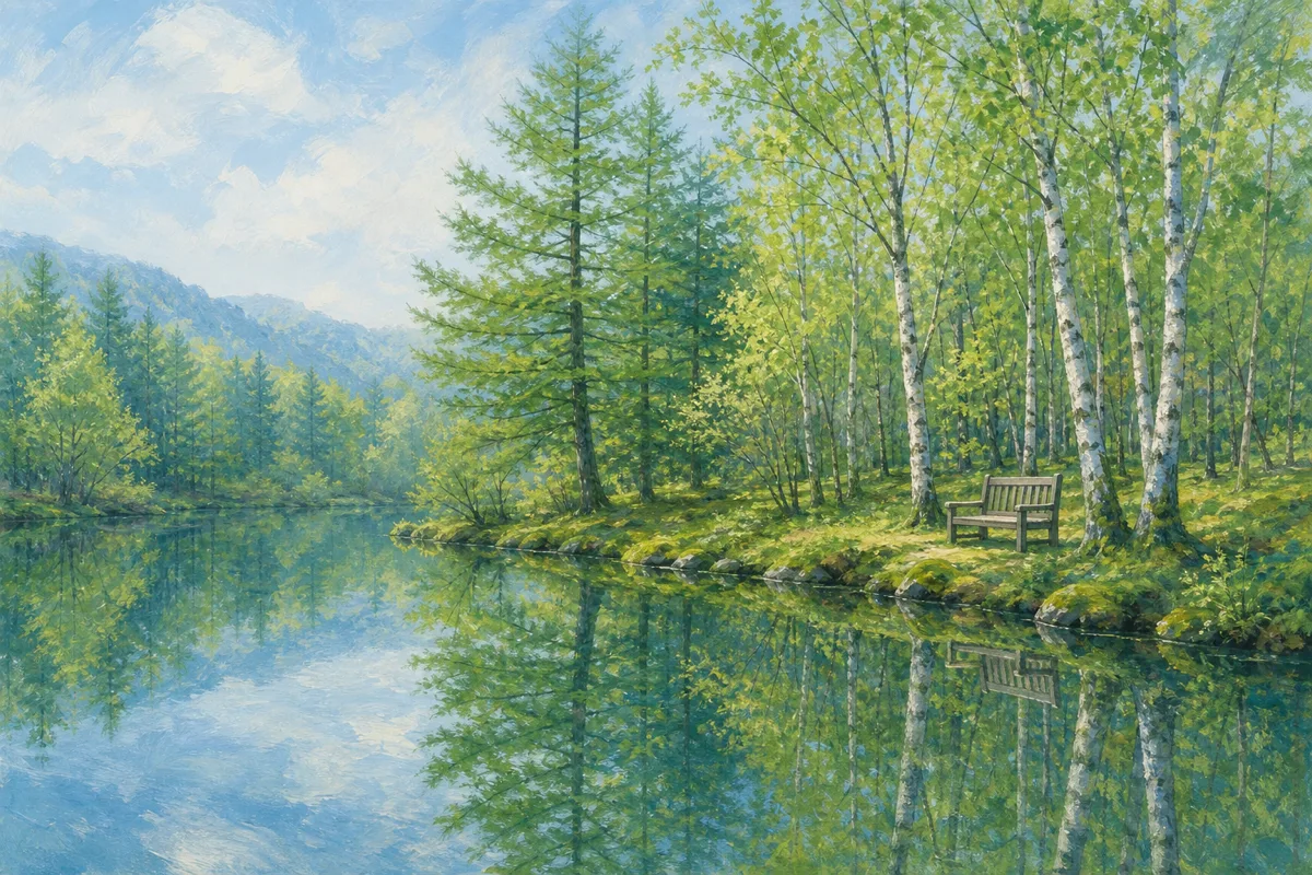 雲場池新綠鏡面・插圖