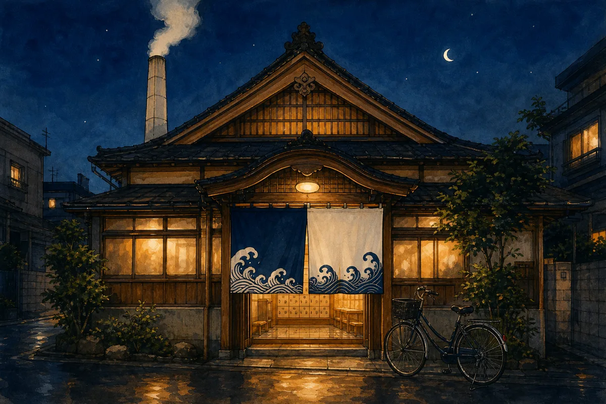 東京錢湯暖簾與煙囪・插圖